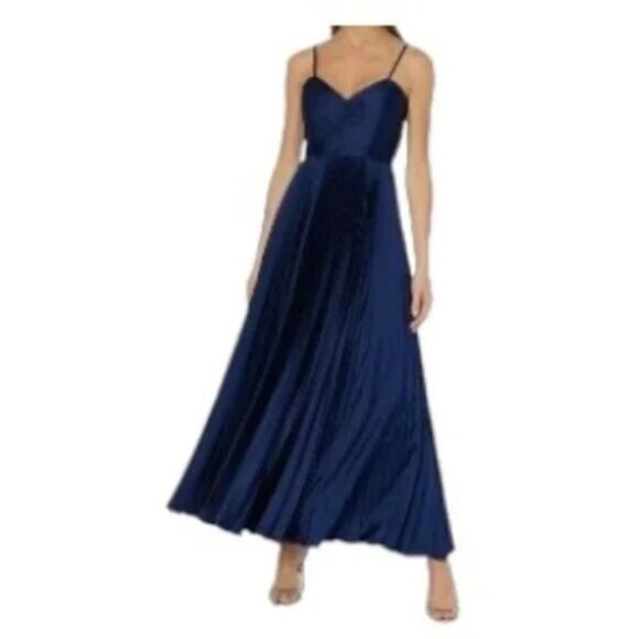 Milly Hallie Sain Pleated Midi Dress Navy 6 NWT - Picture 1 of 3
